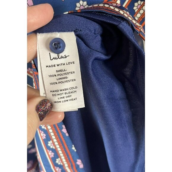 Lulus Blanca Womens Romper Size Large Blue Halter Shorts Flower Print Colorful - Picture 10 of 11